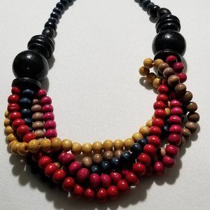 1980s Necklace Hobo wood Necklace Artistic colors